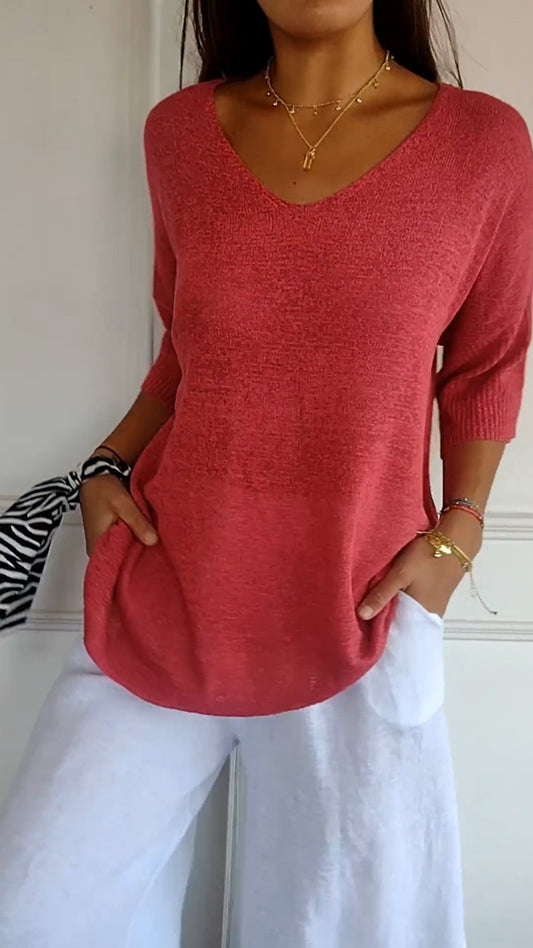 Inaya™ | Pull en Tricot Uni Avec Encolure en V