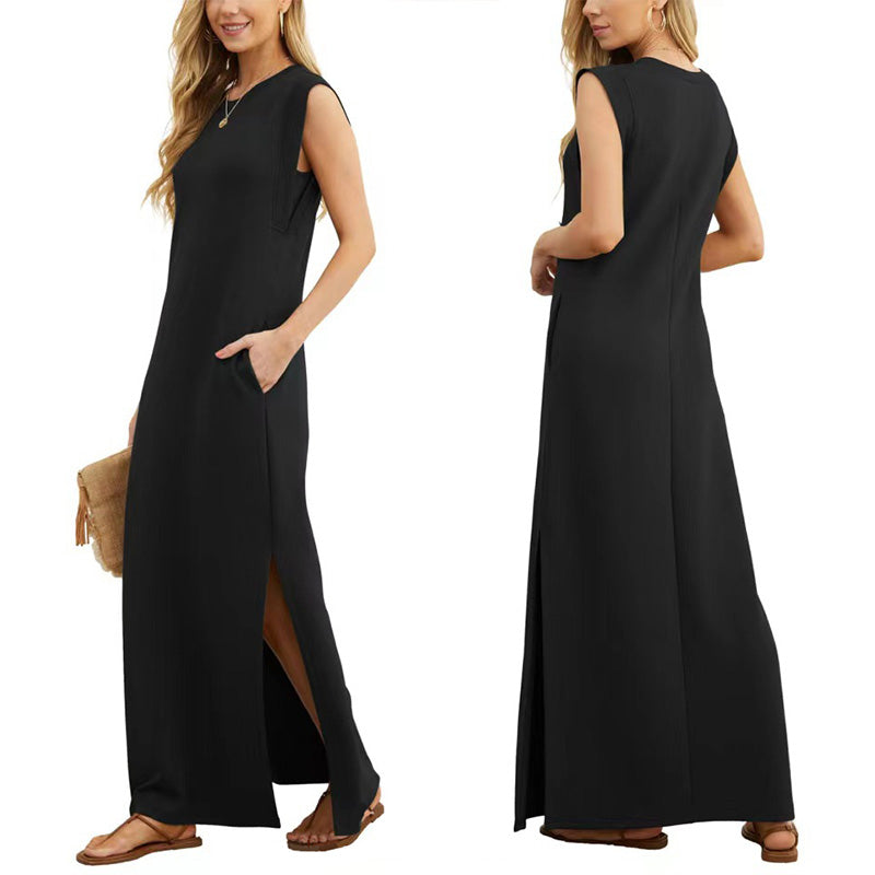 Quitterie | Robe longue sans manches à encolure en O